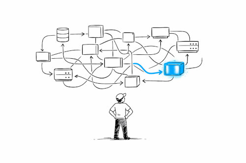 Ingeniero observa sistema de datos Sketch