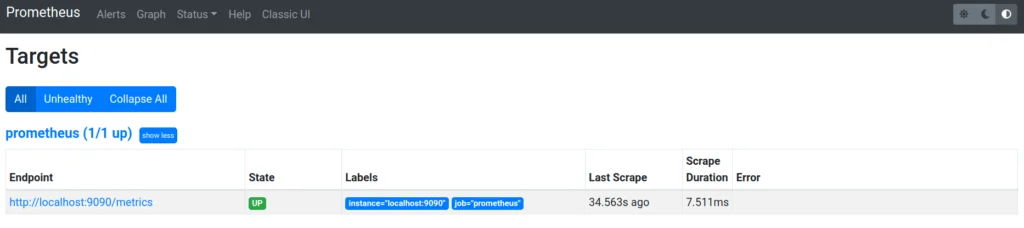 Interfaz Gráfica Prometheus Targets